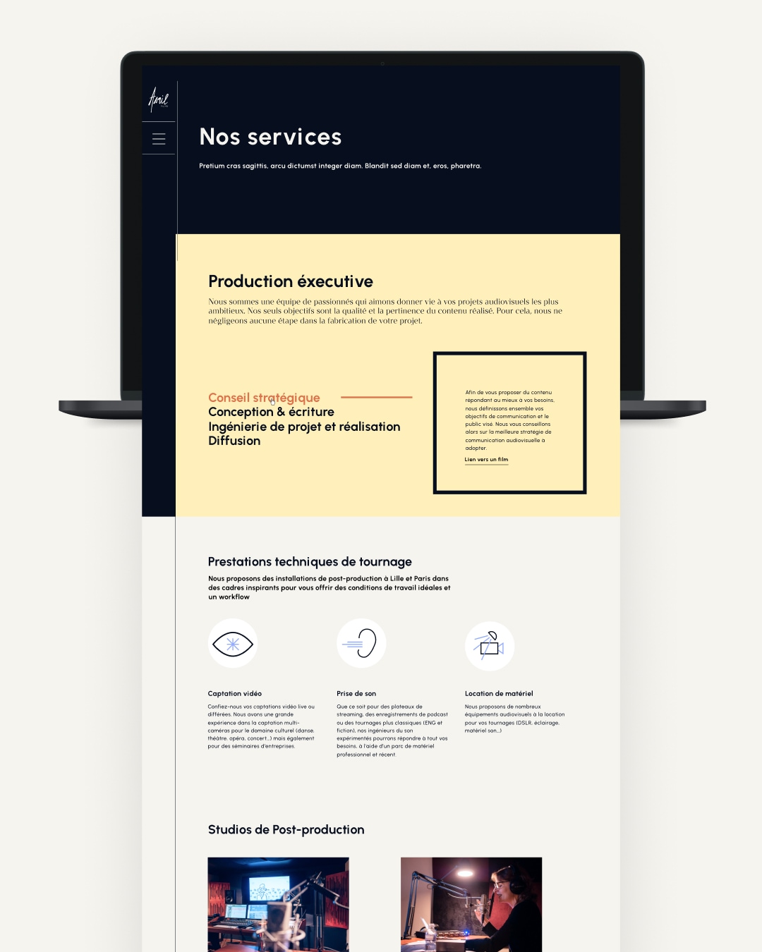 Avril Films - Production audiovisuelle - Conception et design du site web - Page Services