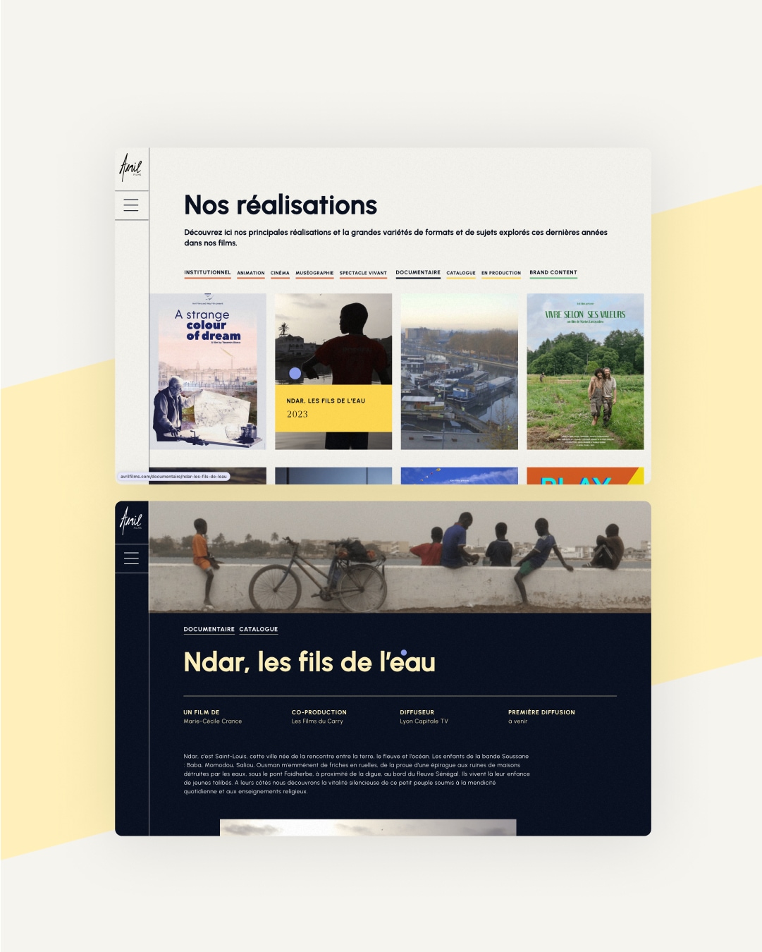 Avril Films - Production audiovisuelle - Conception et design du site web - Page Liste